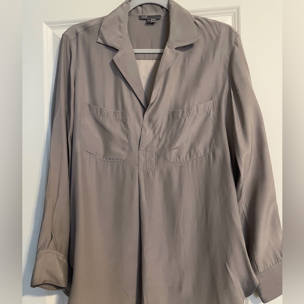 Vince Silk Blouse, Size S, Dark Taupe